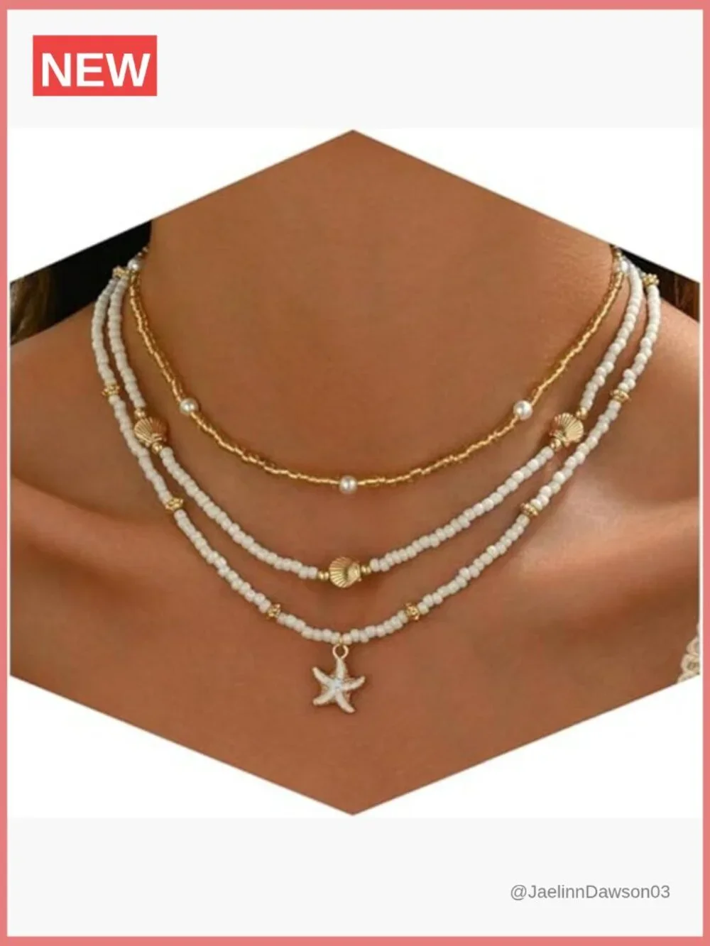 Shell Starfish Boho Layered Beaded Pearl Pendant Necklace 3-Piece Set